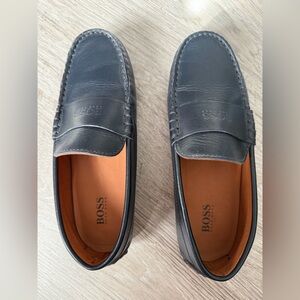 Boss Boys Blue Leather Slip-On Loafers